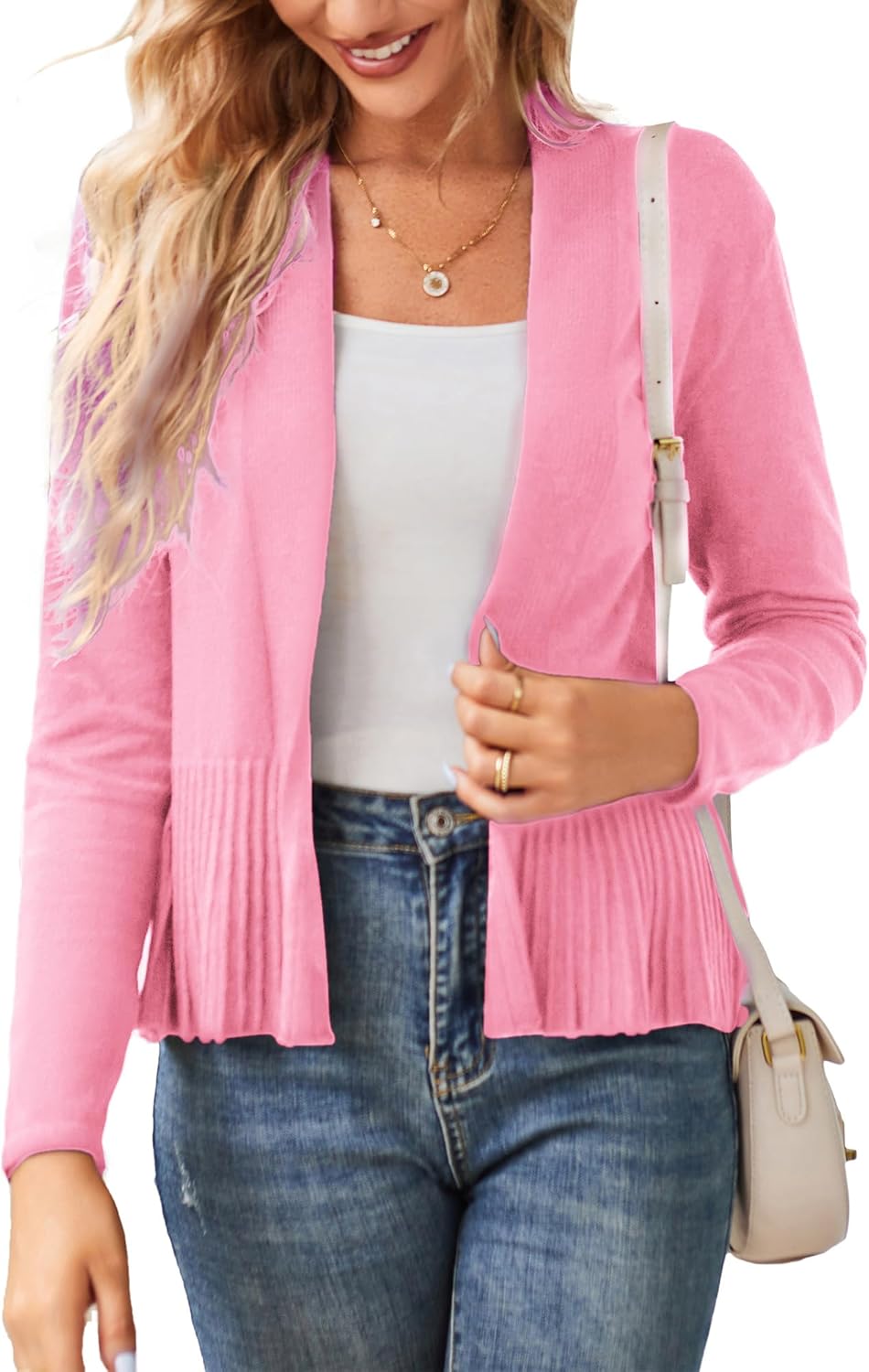 Lightweight Draped Open Front Cropped Cardigan for Women
