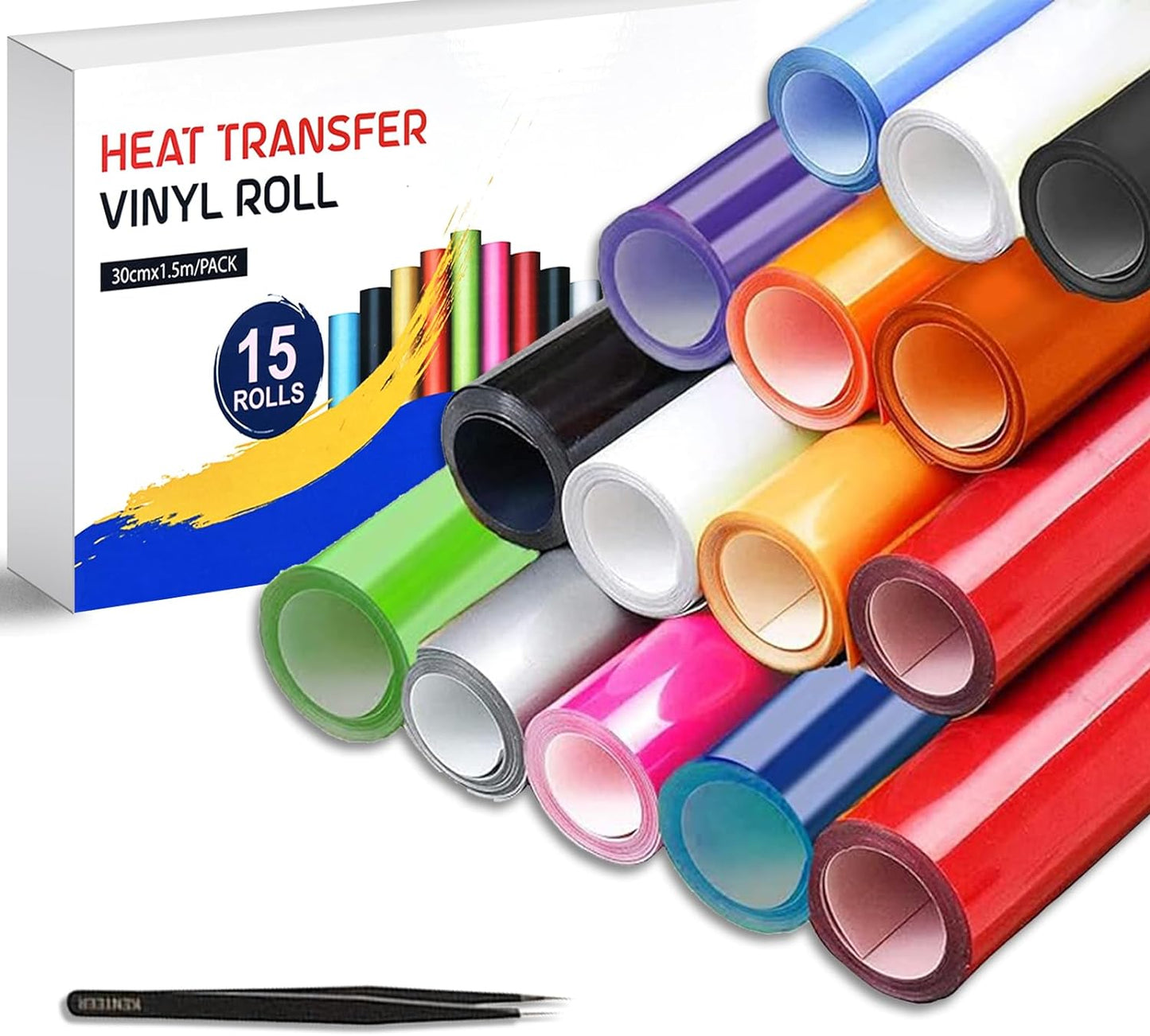 HTV Heat Transfer Vinyl Bundle for T-Shirts - 15 Pack Rolls