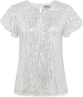 Sparkly Sequin Short Sleeve Top for Women - Dressy Glitter Party Top