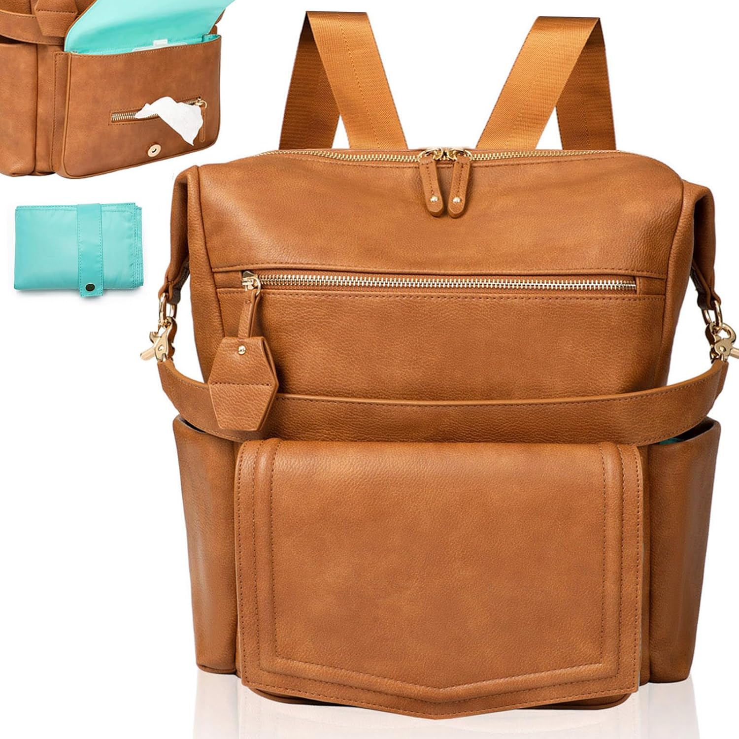 MOMINSIDE Leather Convertible Diaper Bag with 14 Pockets