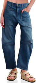 PLNOTME Womens Baggy Barrel Jeans High Waisted Wide Leg Cropped
