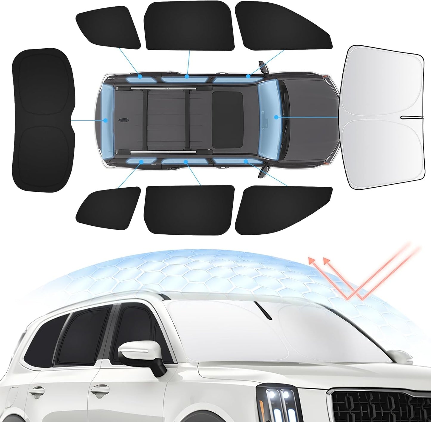 Perfectly-Fit Windshield Sun Shade Kit for Kia Telluride 2020-2025