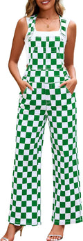 Overalls for Women Loose Fit Checkered Jumpsuit - Festive Green Style