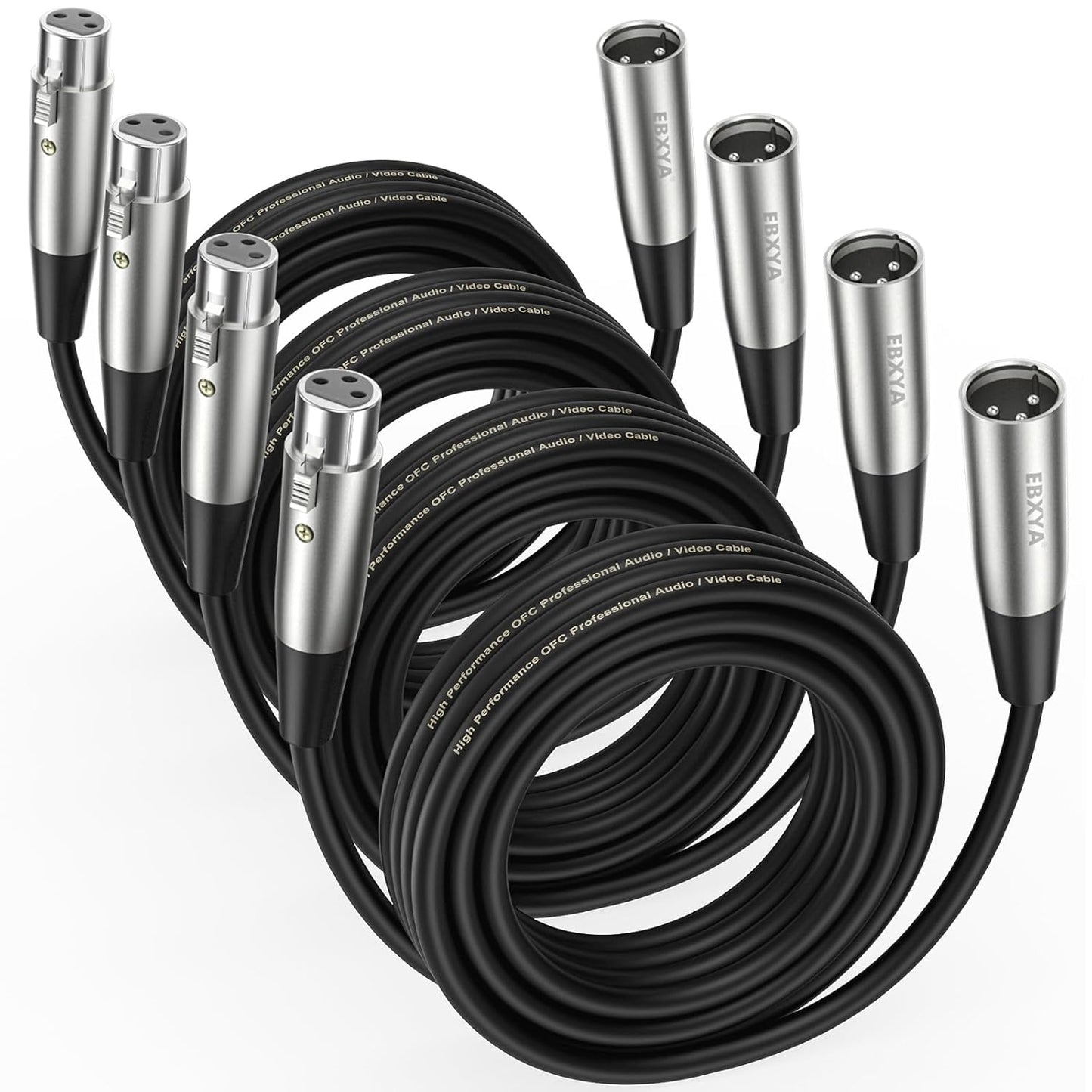 Premium Balanced XLR Male to Female Microphone Cable 15ft 4 Pack