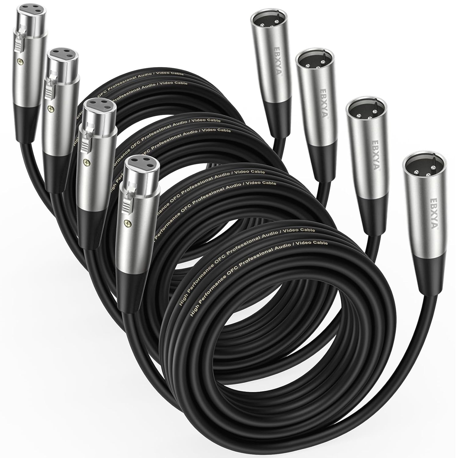 Premium Balanced XLR Male to Female Microphone Cable 15ft 4 Pack