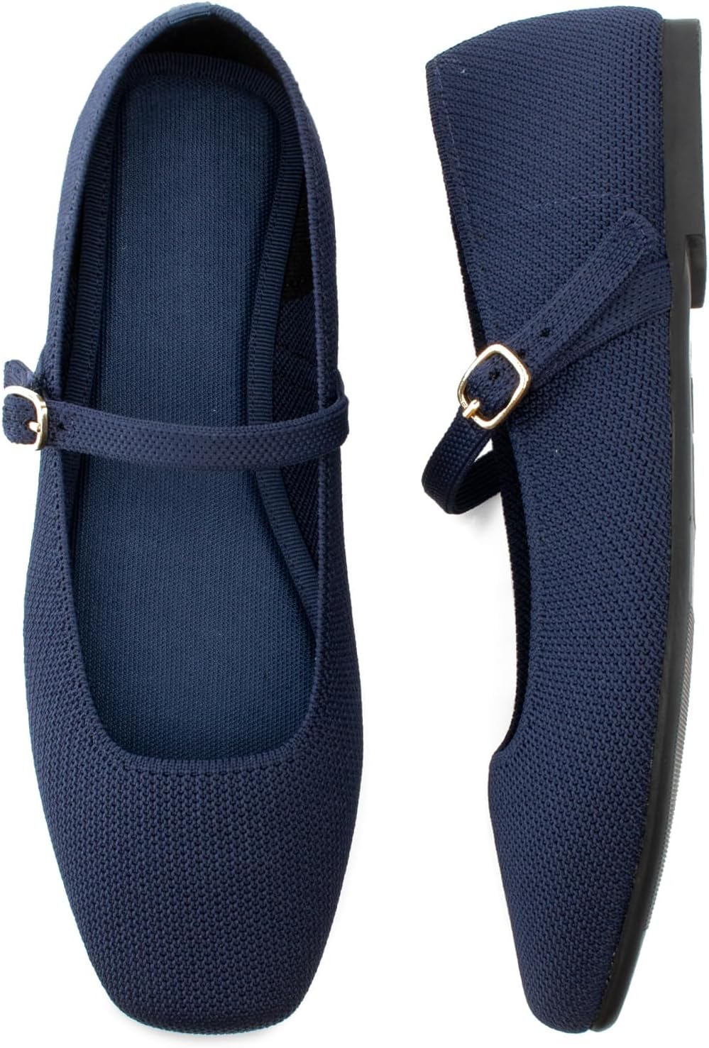 Knit Flats for Women with Square Toe and Adjustable Straps
