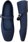 Knit Flats for Women Square Toe Casual Ballet Flats with Strap