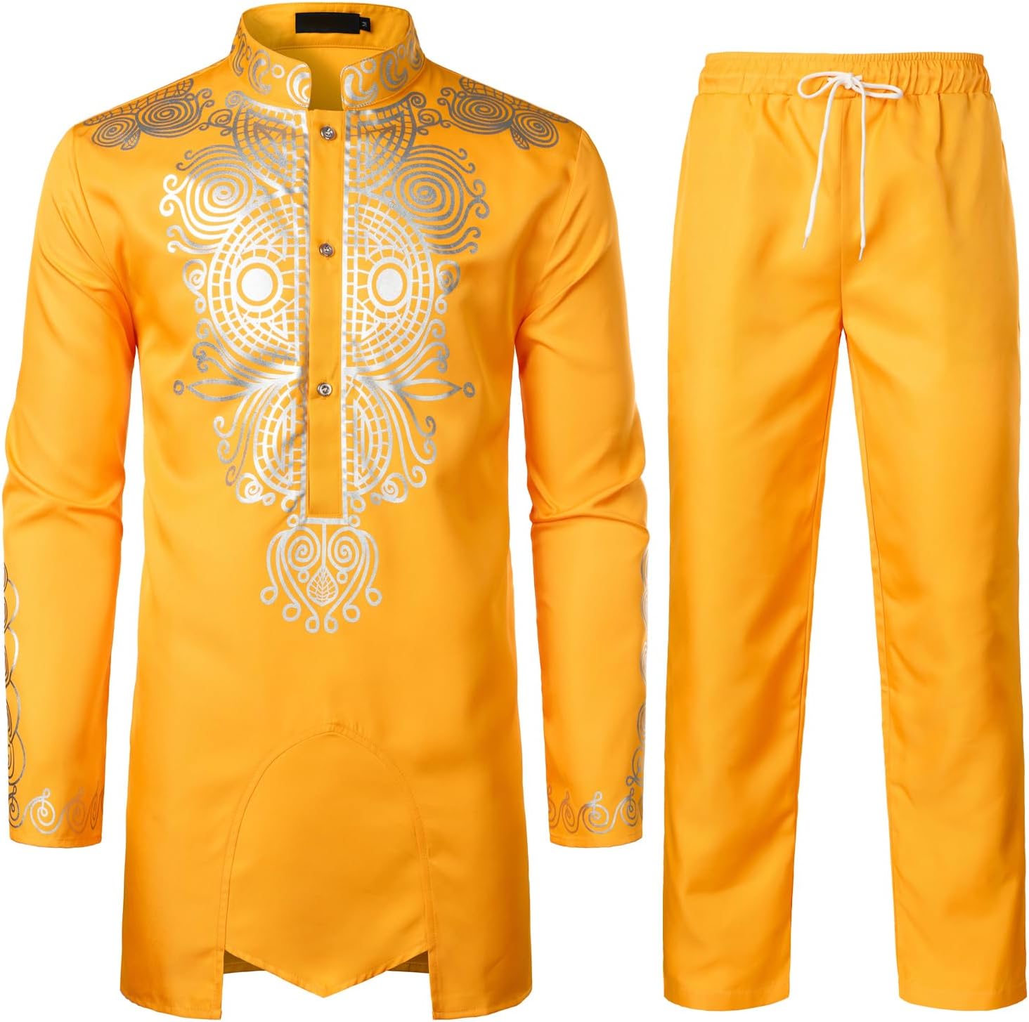 ZEROYAA Men's Africa Suit Long Sleeve Print Dashiki Outfit Set