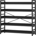 Vertical 5 Tier Bookshelf Wood and Black Metal - Adjustable Open Shelf