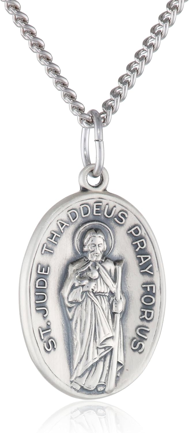 Sterling Silver Oval Saint Jude Medal with Antique Finish