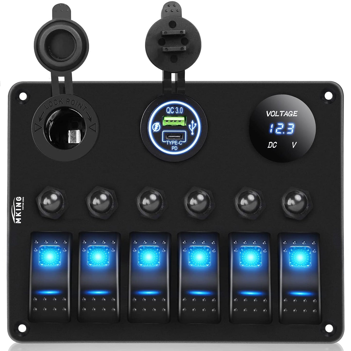 MKING 6 Gang Marine Switch Panel with USB & Type-C Charger
