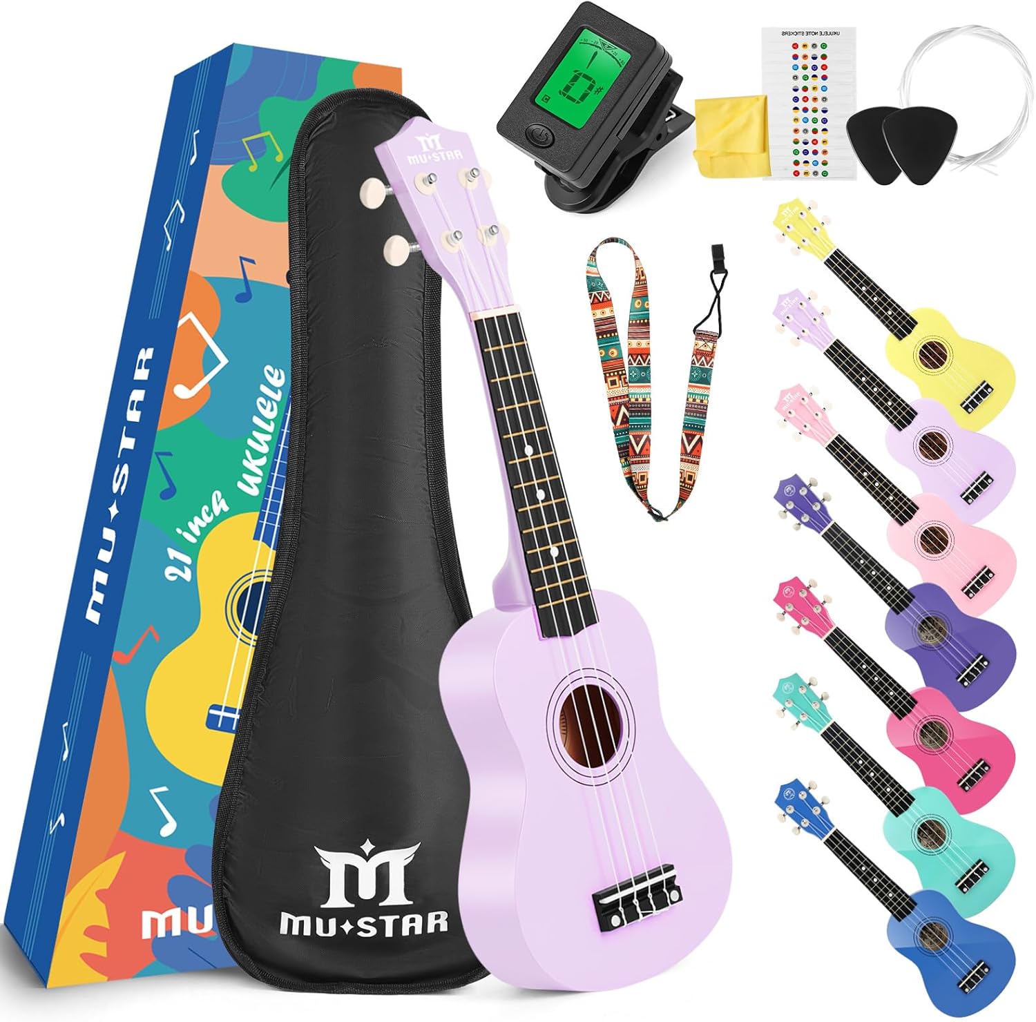 Beginner Soprano Ukulele Kit - 21 Basswood, Purple, Fitnessclub