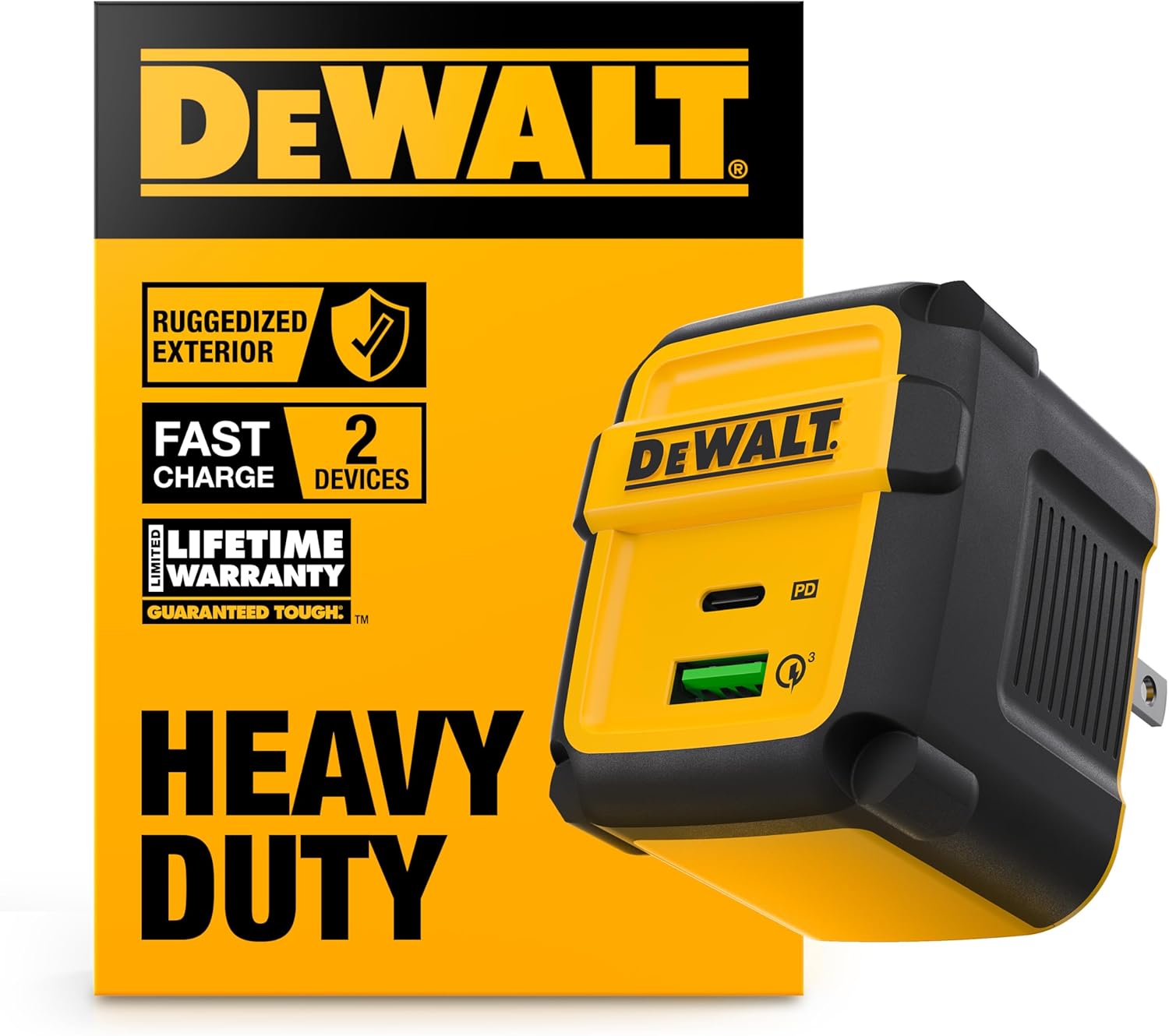 DEWALT Heavy Duty Dual USB & USB C Charger Block for Fast Charging