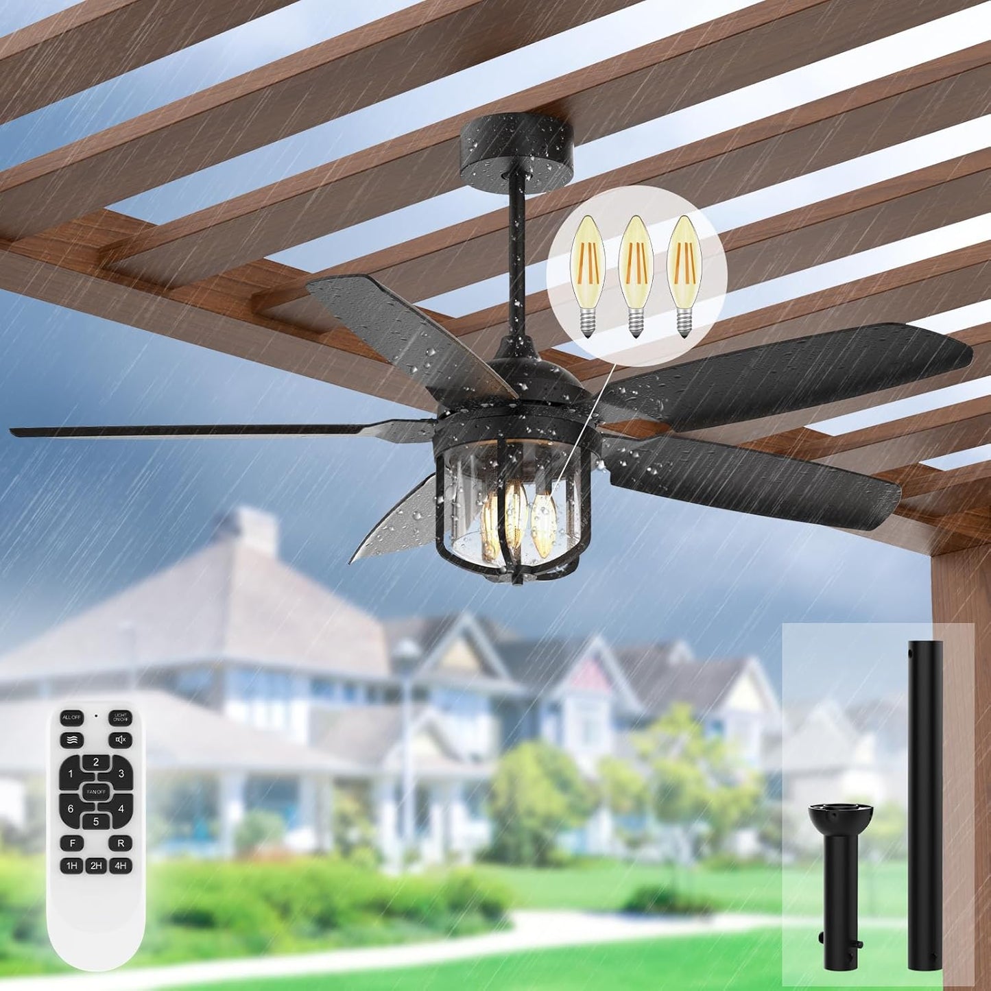 52 Inch Outdoor Ceiling Fan with Lights for Patios and Gazebos