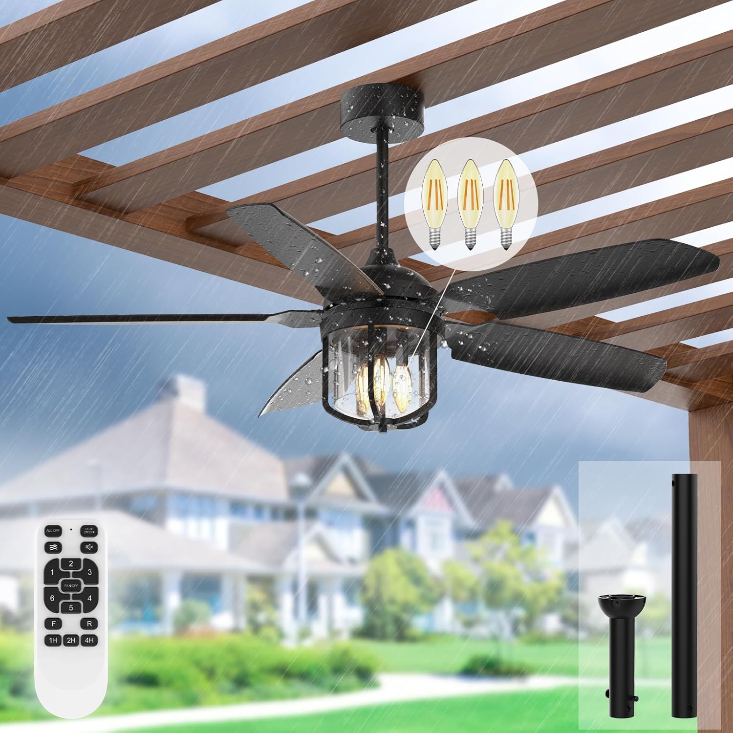 52 Inch Outdoor Ceiling Fan with Lights for Patios and Gazebos