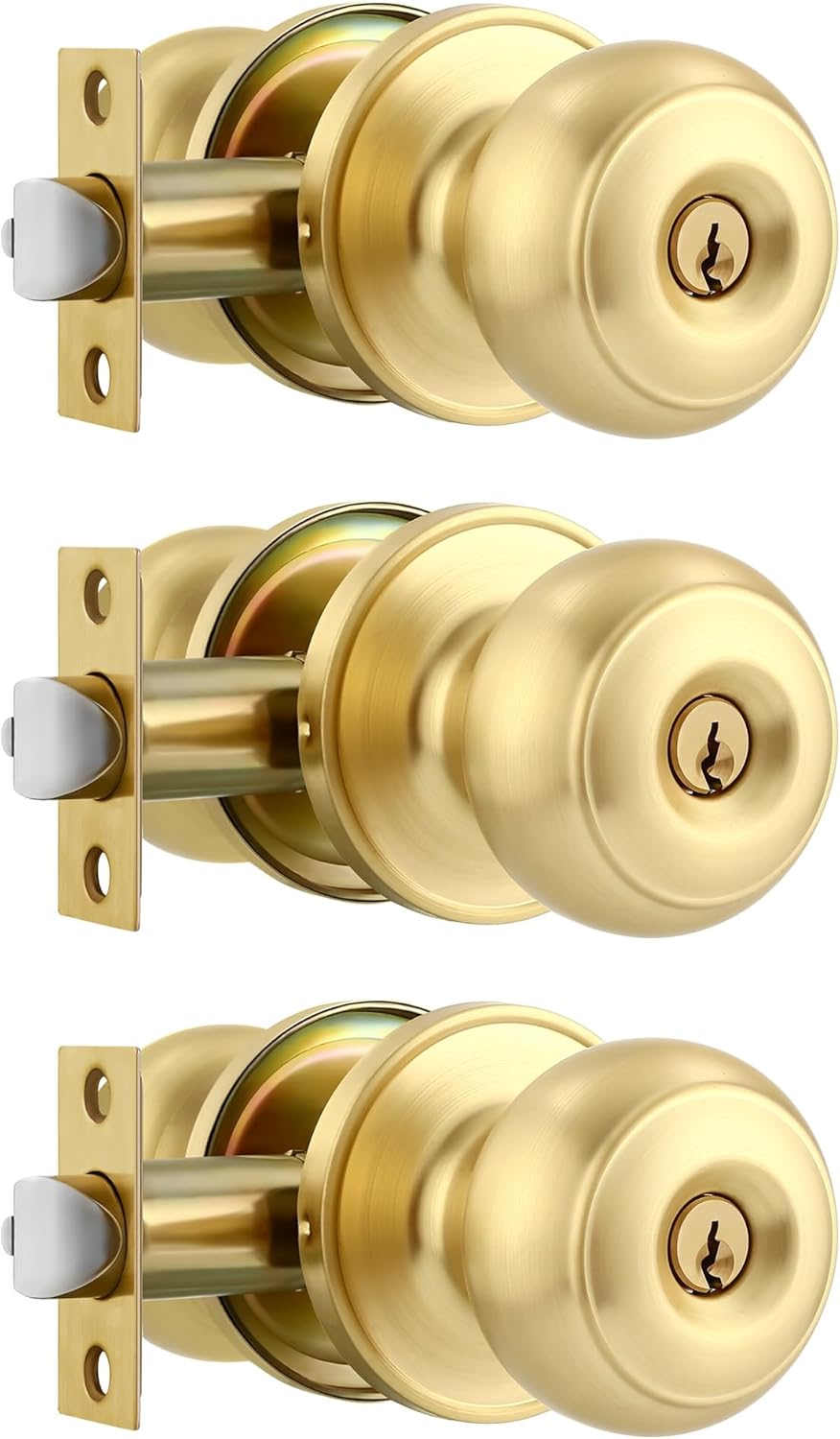 Gold Ball Door Knob Set for Right or Left Handed Doors