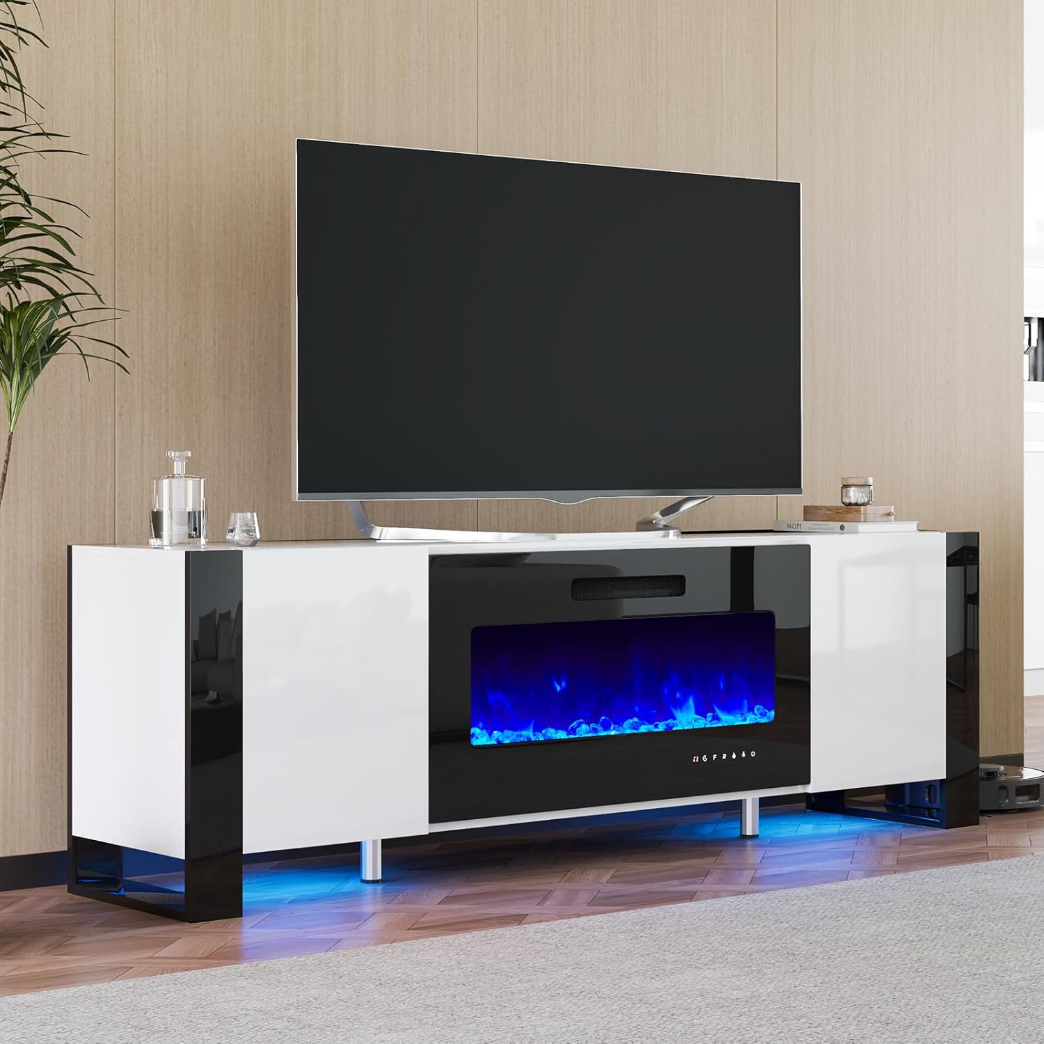 70 White Entertainment Center with 36 Fireplace