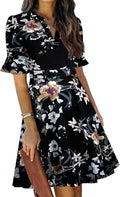 Mokayee Womens V Neck Ruffle Fit and Flare Dress - Classic Summer
