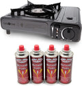 Butane Gas Stove with 4 Fuel Canister Cartridge - Efficient Camping