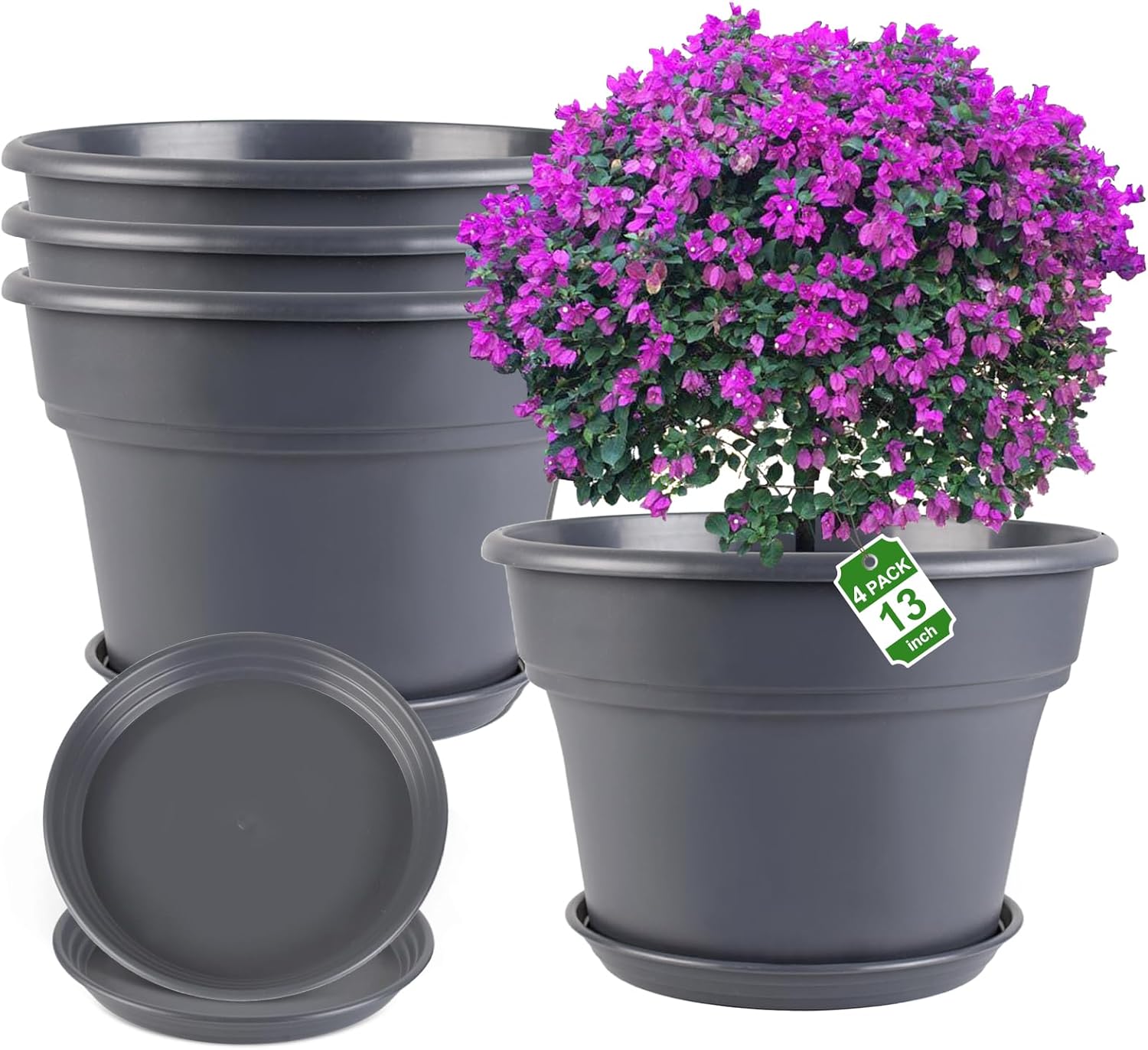 13 Inch Plant Pots - 4 Pack Large Planters for Outdoor Use