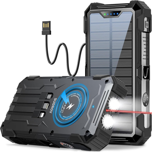 Fast Charging Solar Power Bank 42,800mAh - 4 Ports, Wireless, USB-C, LED