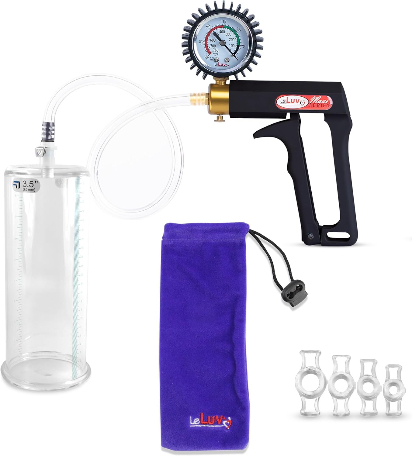 LeLuv Penis Pump Maxi Black Handle with Constriction Rings Bundle