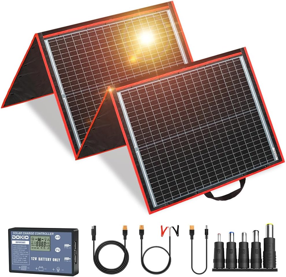 DOKIO 160W Portable Solar Panel Kit: Lightweight Power On-the-Go