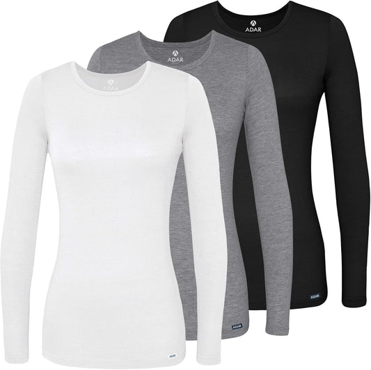Adar Underscrubs for Women - Long Sleeve Comfort Tee 3 Pack