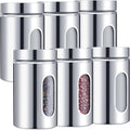 6 Pack 32 oz Kitchen Canisters Set Airtight Glass Window - Stylish