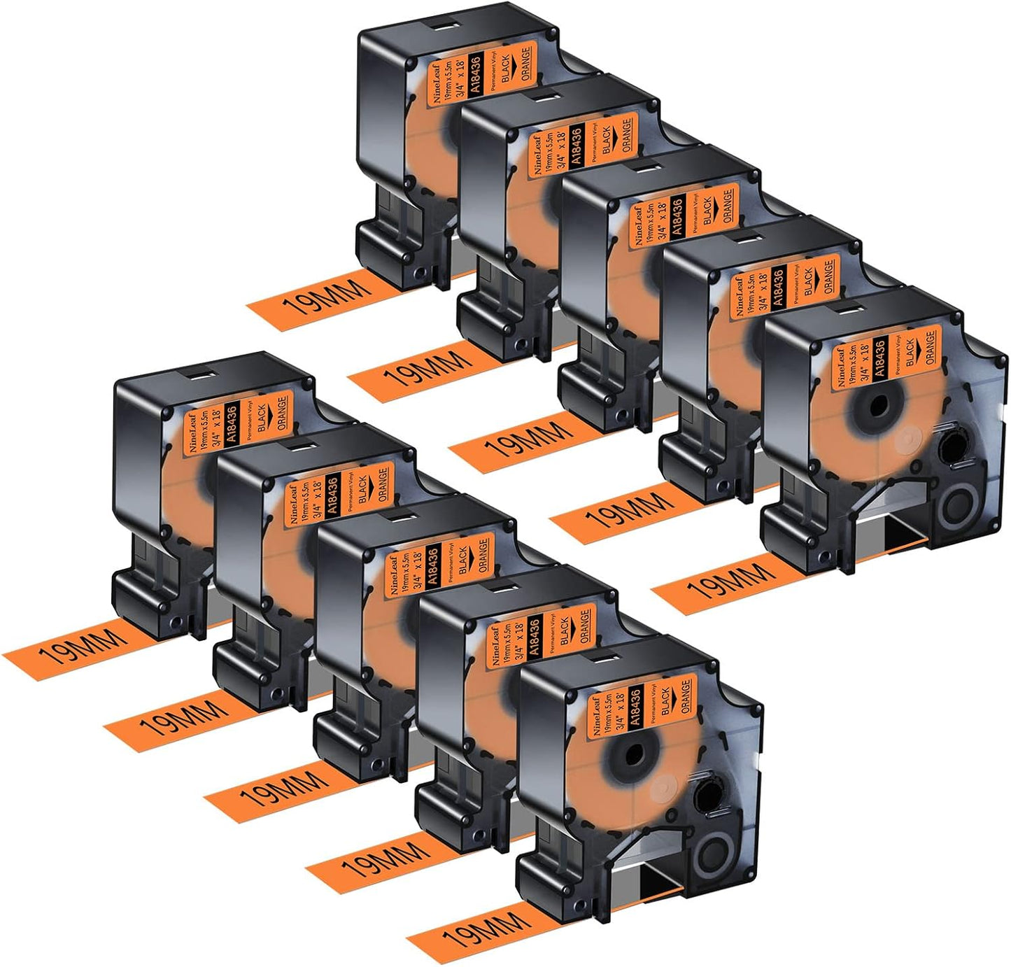NineLeaf 10 Pack Permanent Vinyl Label Tape for DYMO