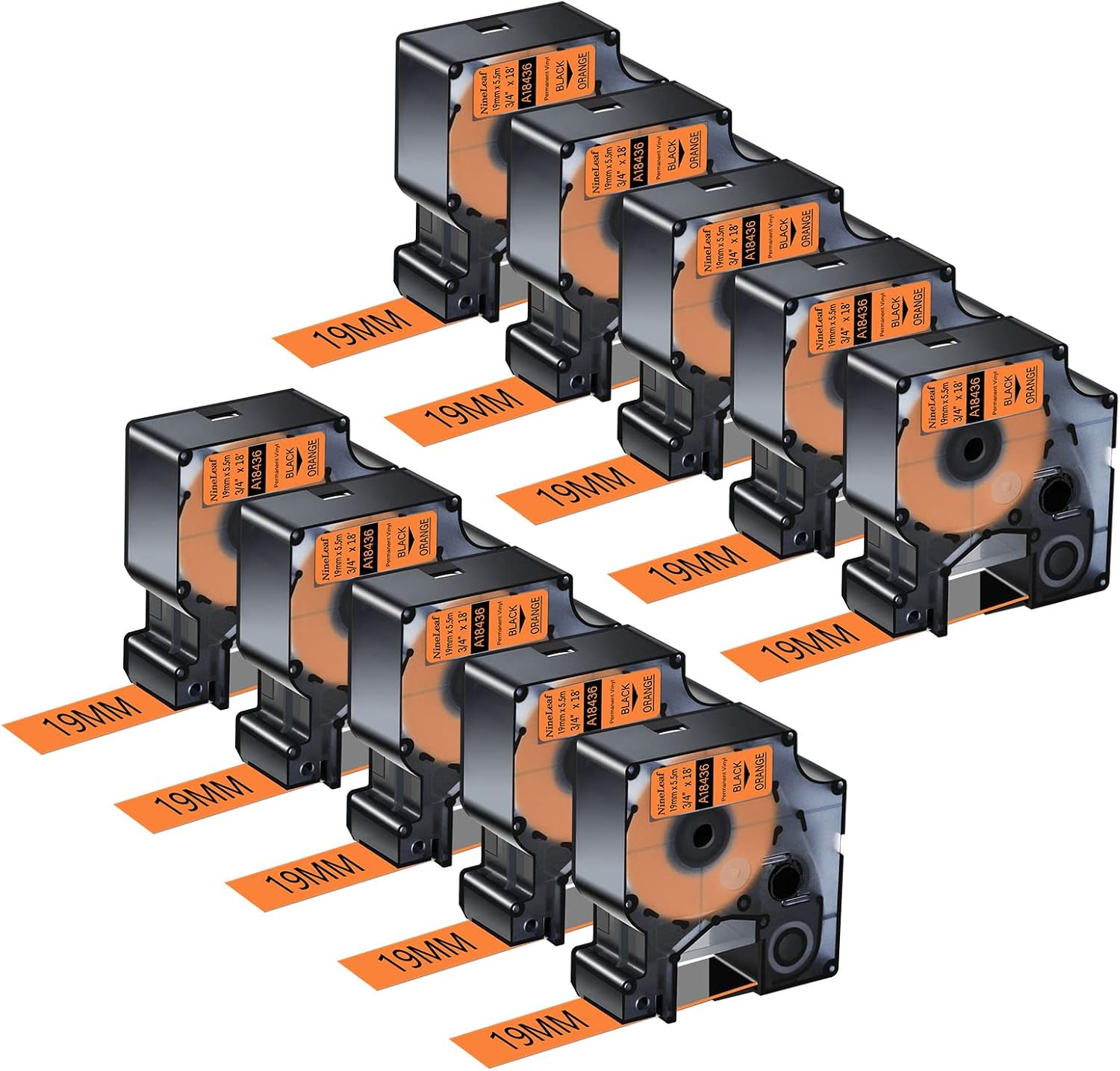 NineLeaf 10 Pack Permanent Vinyl Label Tape for DYMO