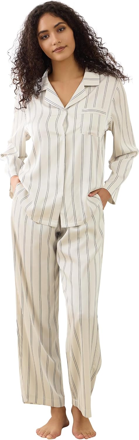 Womens Silk Satin Pajamas Set Button Down 2 Piece Pjs Long Sleeve