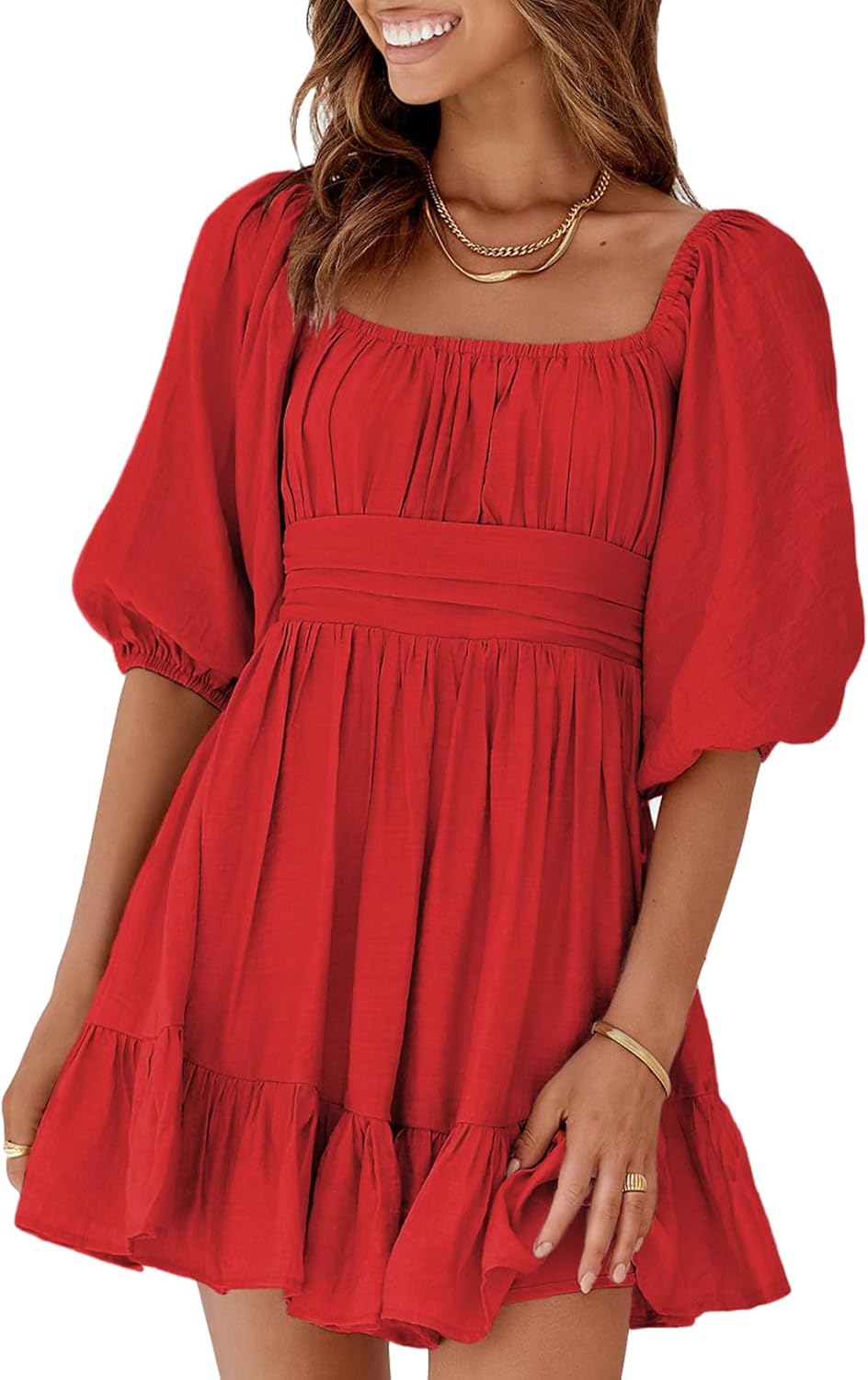 Dokotoo Womens Summer Dresses Square Neck Tie Back Ruffle Style
