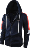 Men's Full Zip Fleece Hoodie Color Block Slim Fit - Warm