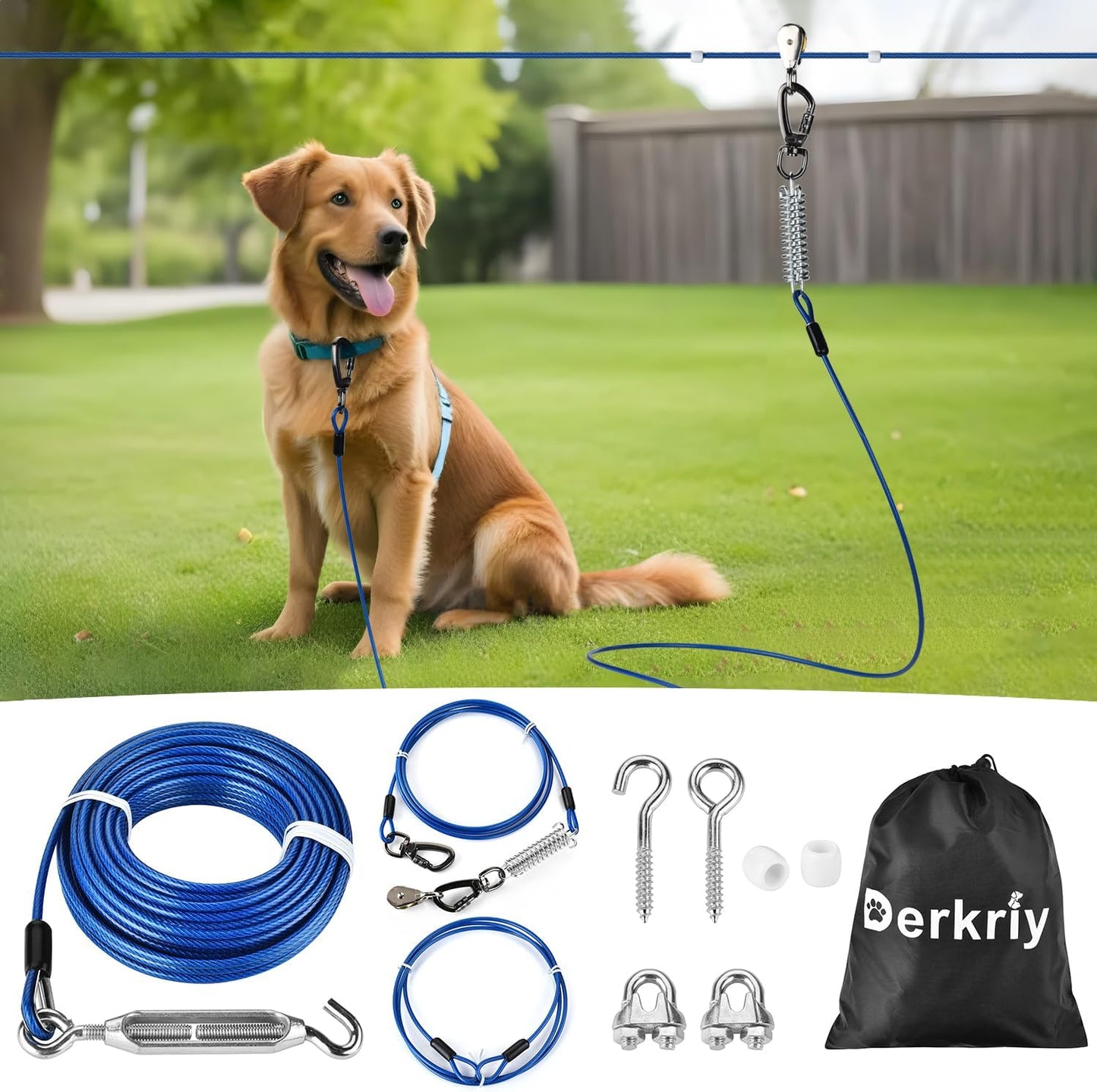 Heavy Duty Dog Runner for Yard - 75FT Trolley System for Dogs