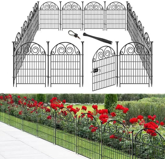 Tall Garden Fence Animal Barrier with Gate for Dogs and Yard
