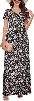 Maxi Dress for Women Rayon Blend Short Sleeve Summer Pocket Dress