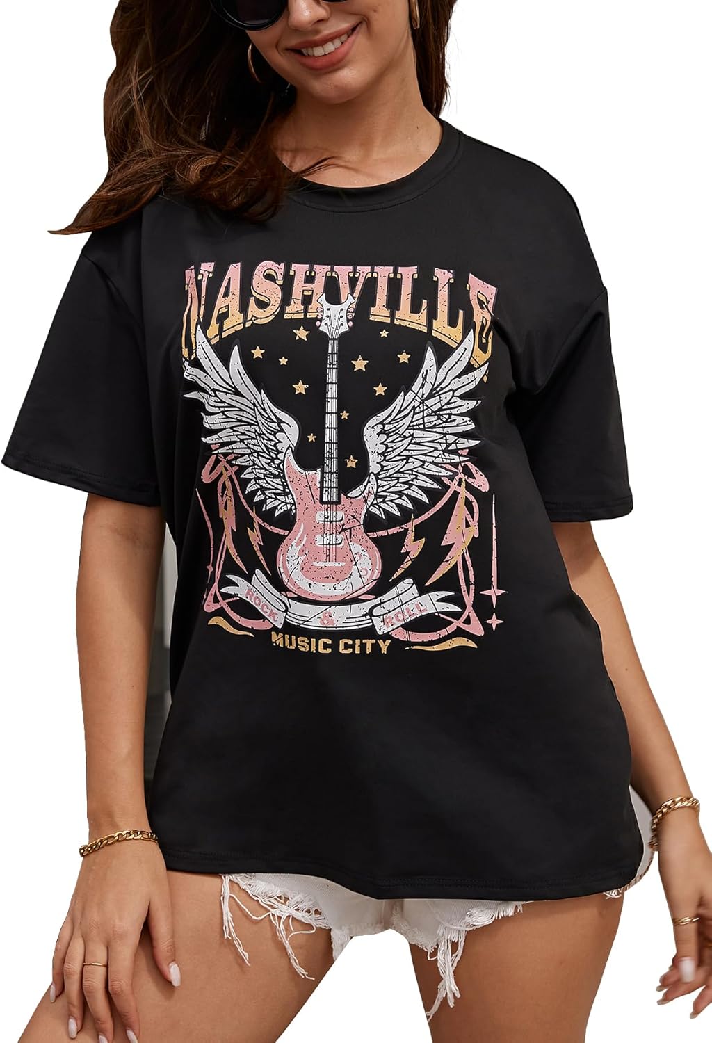 YIJIU Oversized Letter Print Tee - Effortlessly Stylish!