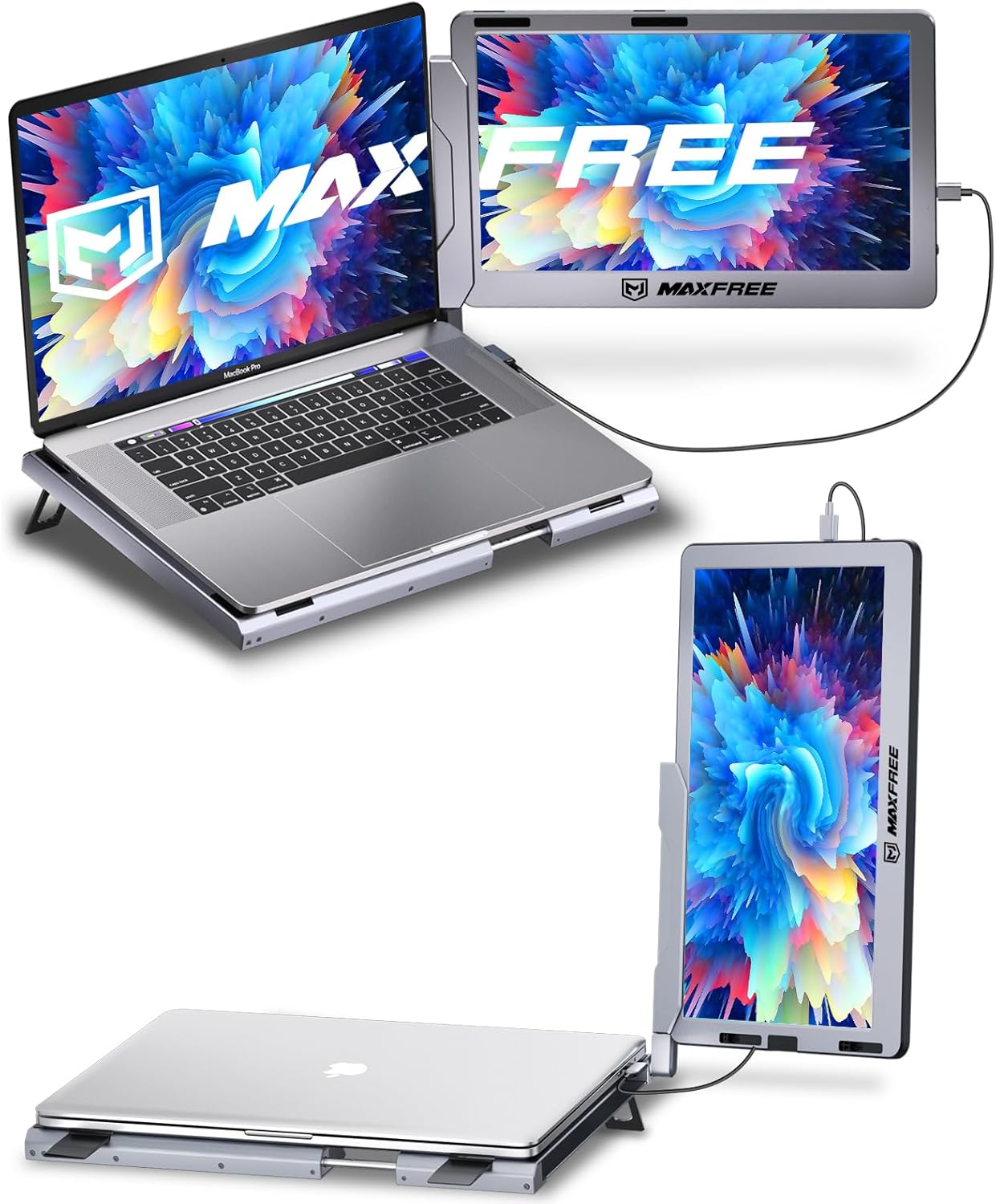 Maxfree 14 FHD Laptop Screen Extender - Dual Monitor with 360 Rotation Stand