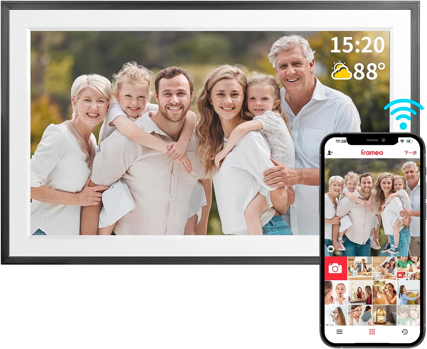 FRAMEO 15.6 Inch WiFi Digital Photo Frame with Touch Screen