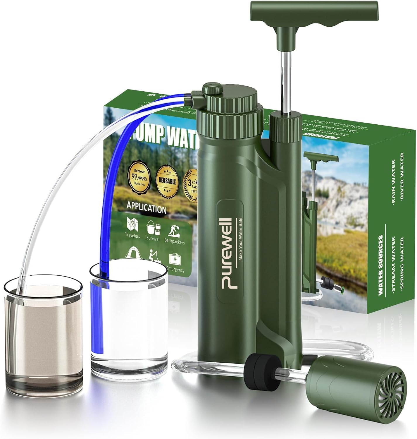 Purewell Water Purifier Pump - Portable 4 Stage Filtration Gear