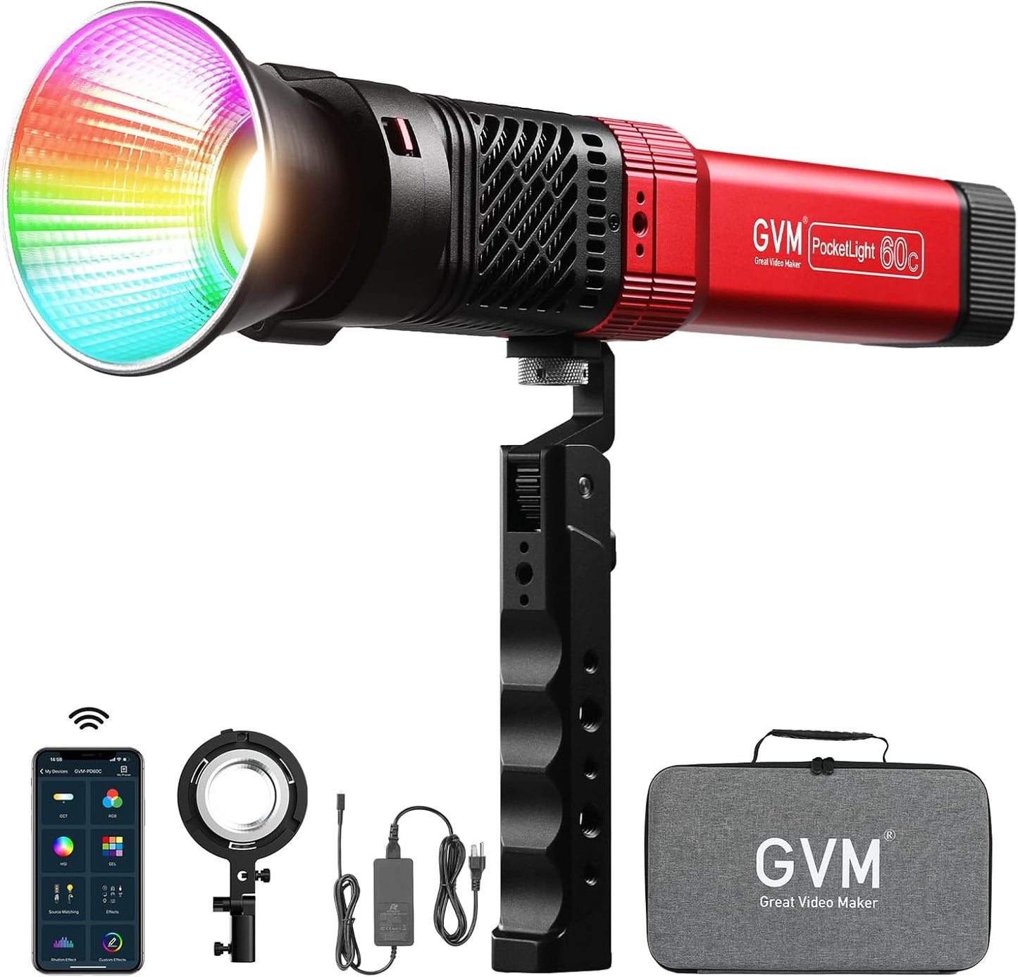 GVM PD60C RGB Video Light: Portable 60W COB Photography Lighting