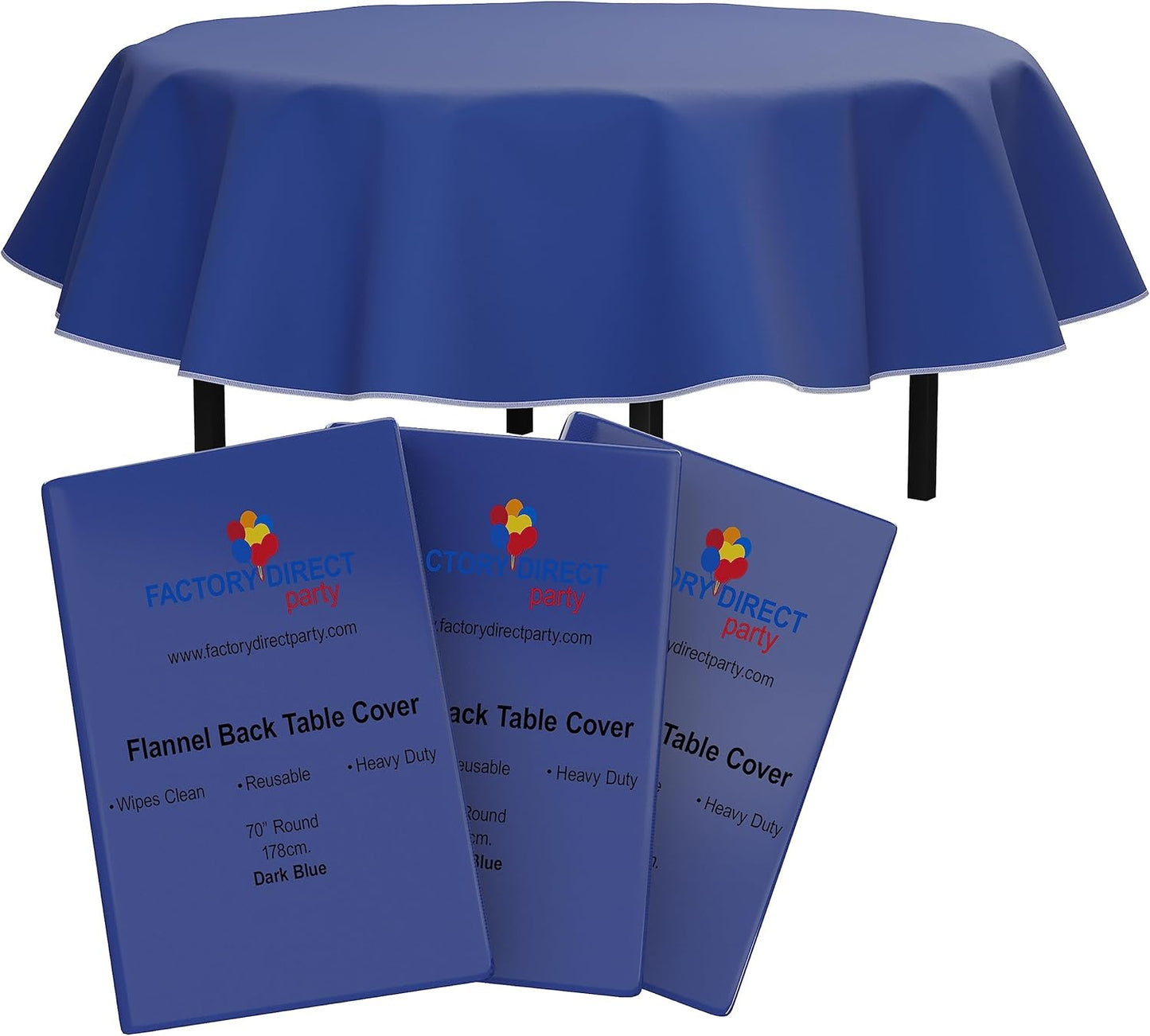 Exquisite Blue Vinyl Tablecloths - 70 in. Round Pack of 3