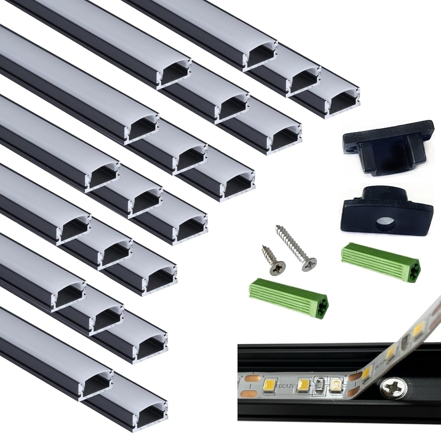 20-Pack 3.28FT Pre-Drilled LED Strip U Channel Diffuser