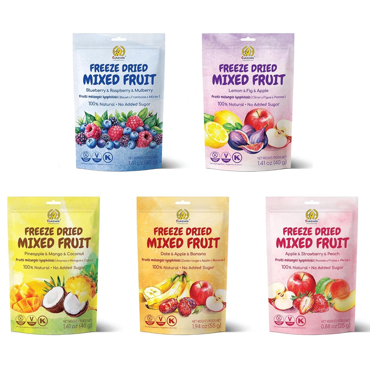 SUNGIVEN Freeze Dried Fruit Party Variety Pack of 10+ Fruits