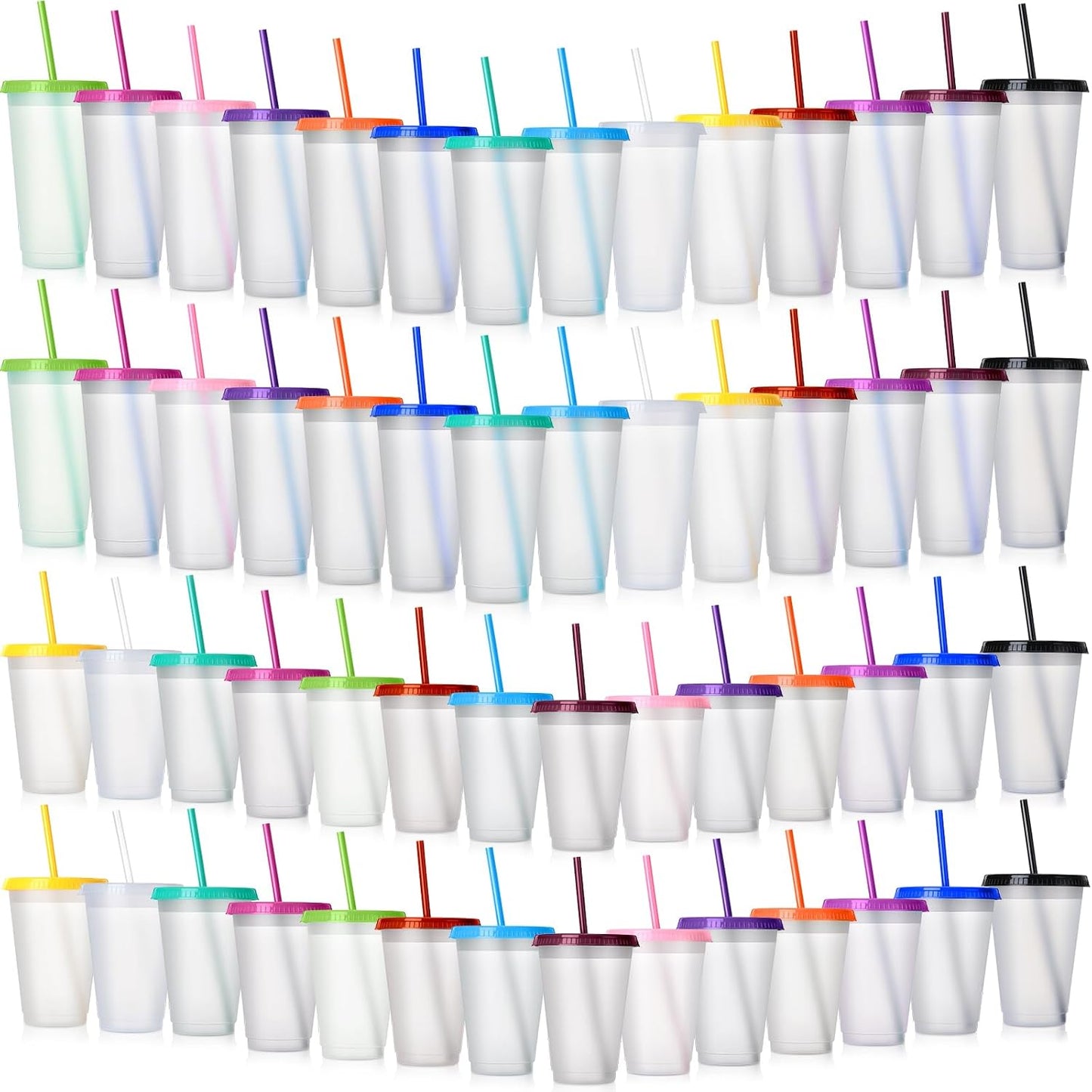 Hsei Clear Plastic Tumbler with Straw and Lid for Parties