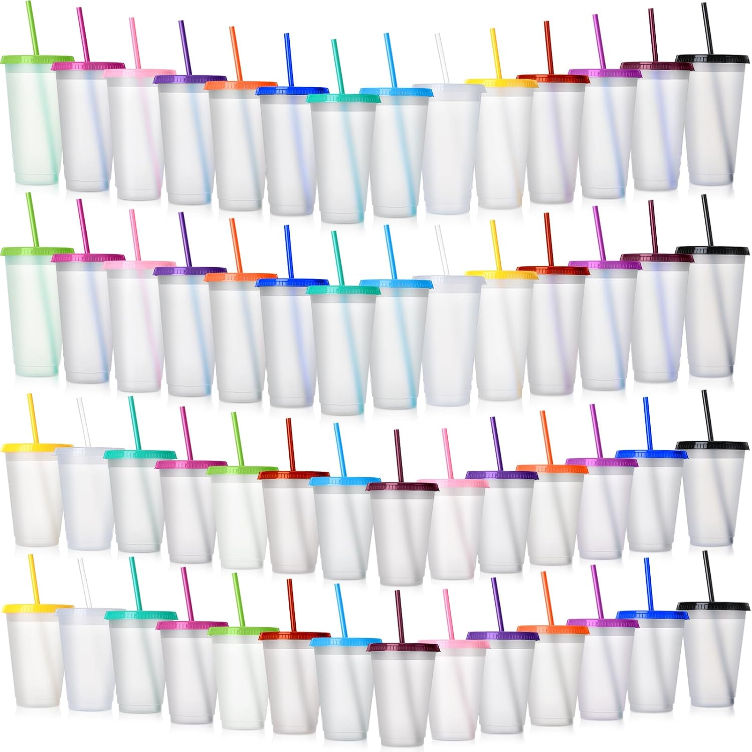 Hsei Clear Plastic Tumbler with Straw and Lid for Parties