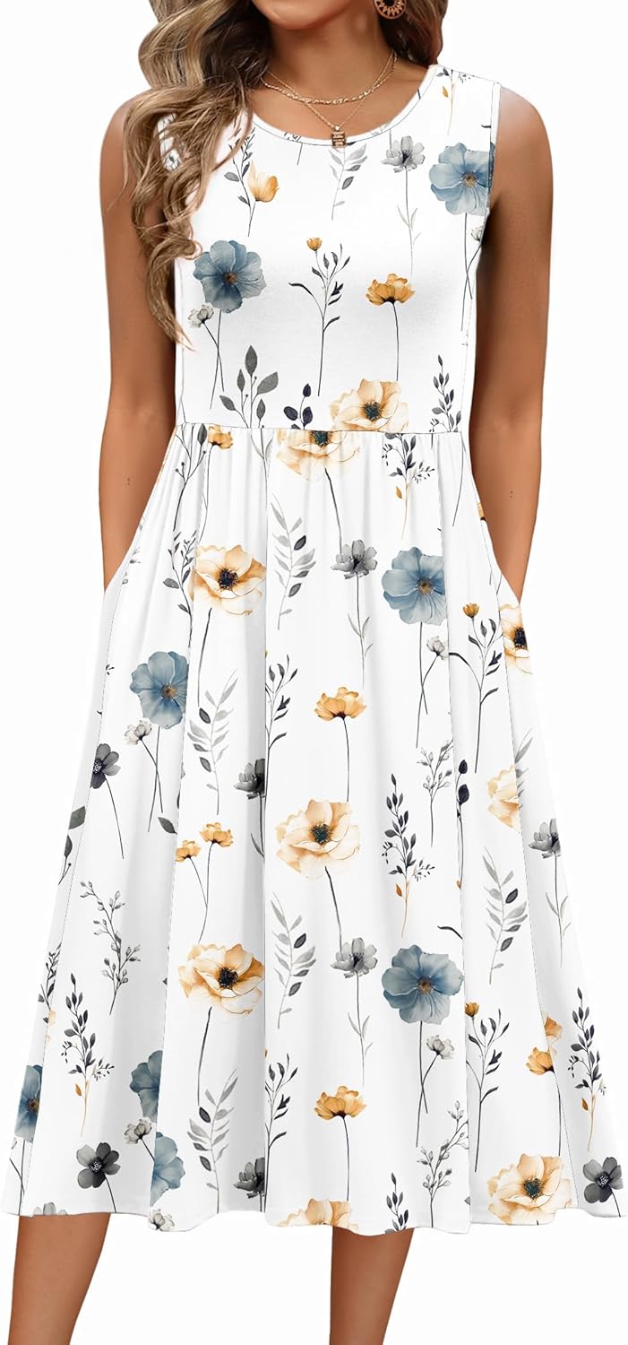 Zeagoo Women's Summer Tank Midi Dress with Pockets for Casual Wear