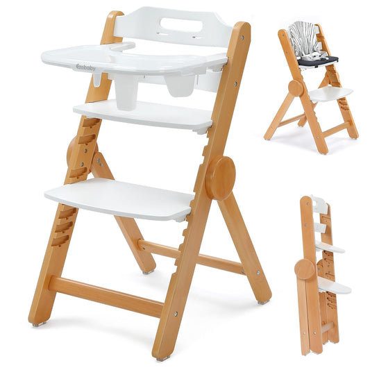 Ezebaby Foldable Wooden High Chair - Adjustable for Growing Kids