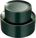 Green Plastic Plates with Gold Rim - 100PCS Party Pack